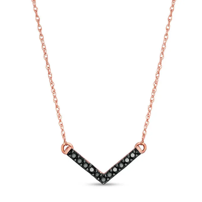 Goldia 01 CT TW Enhanced Black Natural Diamond Chevron Necklace in 10K Rose Gold 175 Necklaces Goldia 01 CT TW Enhanced Black Natural Diamond Chevron Necklace in 10K Rose Gold 175 Necklaces
