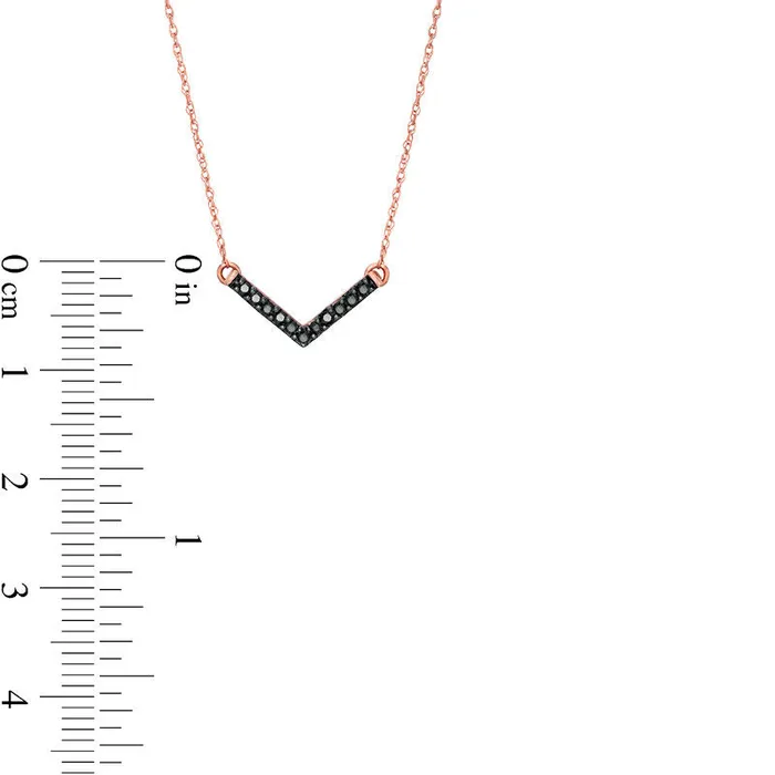 Goldia 01 CT TW Enhanced Black Natural Diamond Chevron Necklace in 10K Rose Gold 175 Necklaces