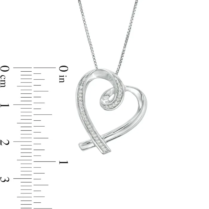 Goldia 01 CT TW Natural Diamond Tilted Ribbon Heart Pendant in Sterling Silver Necklaces