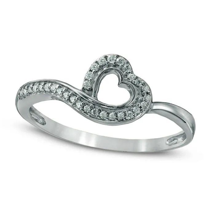 Goldia 010 CT TW Natural Diamond Tilted Heart Outline Ring in Solid 10K White Gold Rings Goldia 010 CT TW Natural Diamond Tilted Heart Outline Ring in Solid 10K White Gold Rings