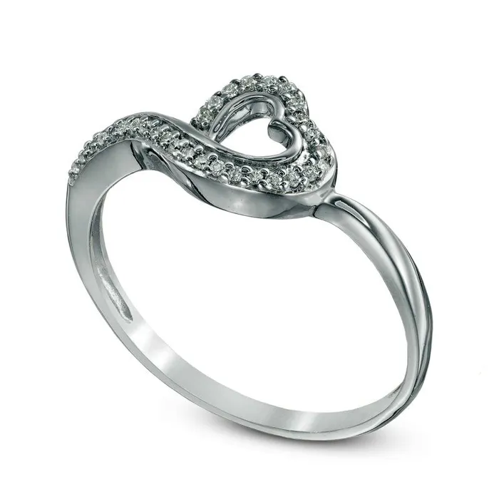 Goldia 010 CT TW Natural Diamond Tilted Heart Outline Ring in Solid 10K White Gold Rings Goldia 010 CT TW Natural Diamond Tilted Heart Outline Ring in Solid 10K White Gold Rings