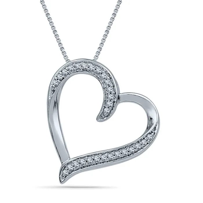 Goldia 02 CT TW Natural Diamond Tilted Heart Pendant in Sterling Silver Necklaces Goldia 02 CT TW Natural Diamond Tilted Heart Pendant in Sterling Silver Necklaces