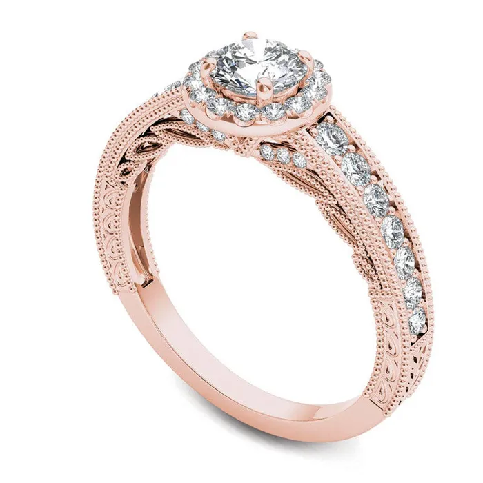 Goldia 10 CT TW Natural Diamond Frame Antique VintageStyle Engagement Ring in Solid 14K Rose Gold Rings