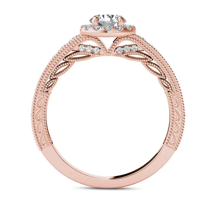 Goldia 10 CT TW Natural Diamond Frame Antique VintageStyle Engagement Ring in Solid 14K Rose Gold Rings