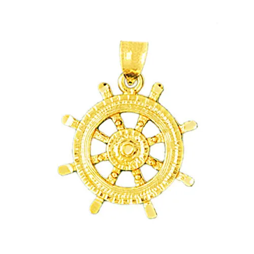 Goldia 14K Gold 20MM Ship Wheel Nautical Pendant PreStyled Sets