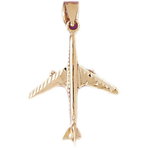 Goldia 14K Gold 3D Two Engine Airplane Pendant Necklaces
