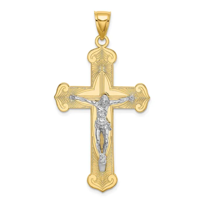 Goldia 14k Twotone Gold Engraved Crucifix Charm Rings