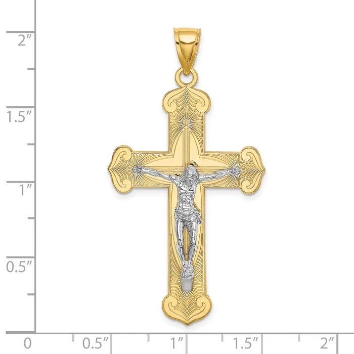 Goldia 14k Twotone Gold Engraved Crucifix Charm Rings