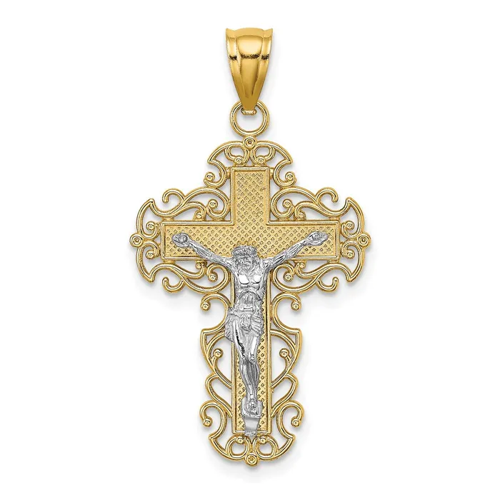 Goldia 14k Twotone Gold Twotone Gold wLace Trim Crucifix Charm Rings