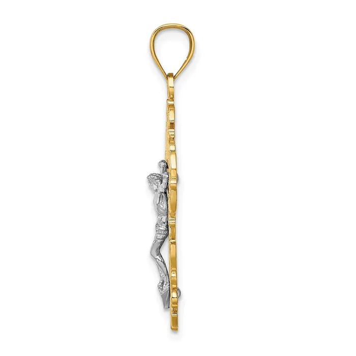 Goldia 14k Twotone Gold Twotone Gold wLace Trim Crucifix Charm Rings