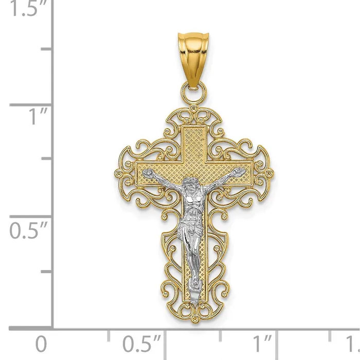 Goldia 14k Twotone Gold Twotone Gold wLace Trim Crucifix Charm Rings