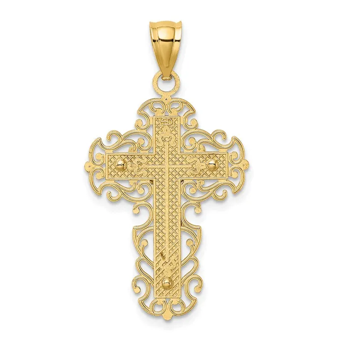 Goldia 14k Twotone Gold Twotone Gold wLace Trim Crucifix Charm Rings