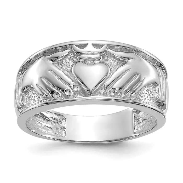 Goldia 14k White Gold Mens Claddagh Band Rings
