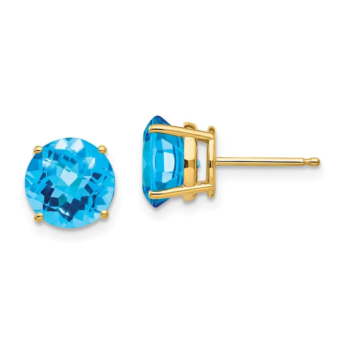 Goldia 14k Yellow Gold 8mm Blue Topaz Checker Earrings Earrings