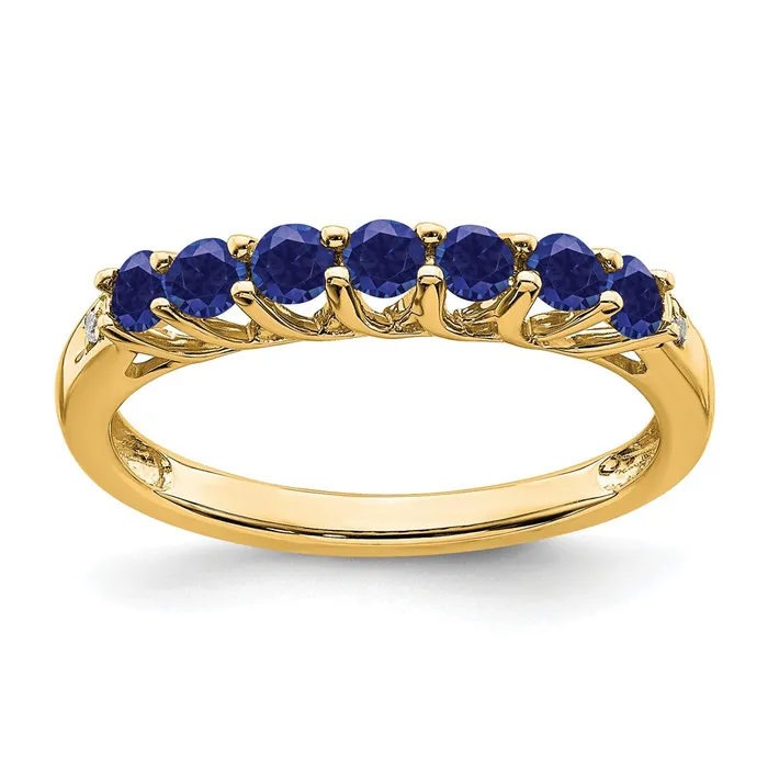 Goldia 14K Yellow Gold Created Sapphire and Real Diamond 7stone Ring Rings Goldia 14K Yellow Gold Created Sapphire and Real Diamond 7stone Ring Rings