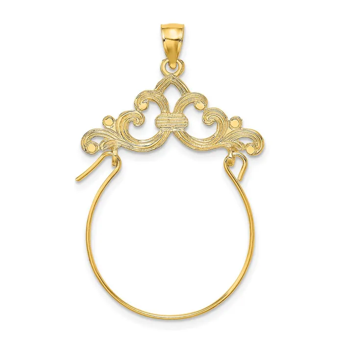 Goldia 14k Yellow Gold Fleur de Lis Scroll Framed Charm Holder Charm Necklaces Goldia 14k Yellow Gold Fleur de Lis Scroll Framed Charm Holder Charm Necklaces