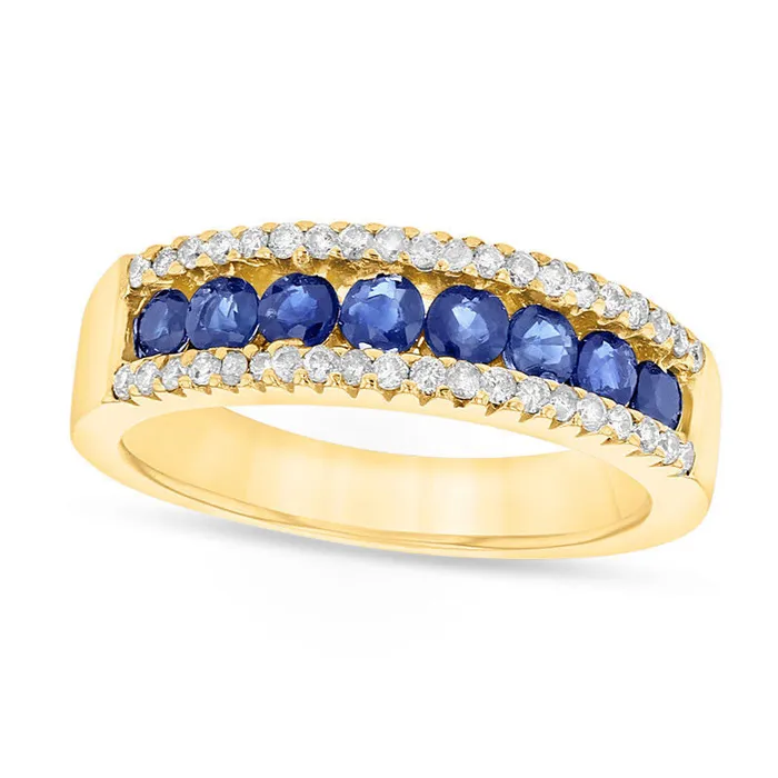 Goldia Blue Sapphire and 025 CT TW Natural Diamond Band in Solid 14K Gold Rings Goldia Blue Sapphire and 025 CT TW Natural Diamond Band in Solid 14K Gold Rings