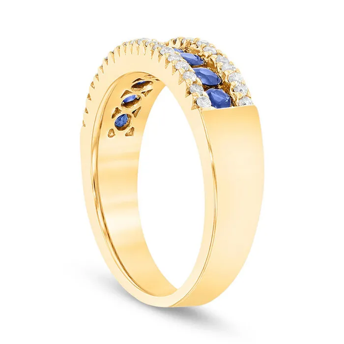 Goldia Blue Sapphire and 025 CT TW Natural Diamond Band in Solid 14K Gold Rings