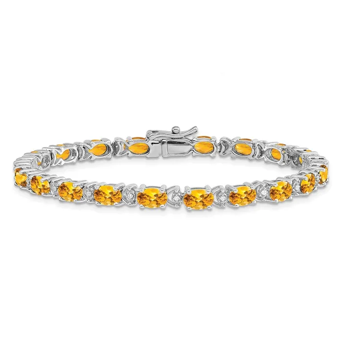 goldiaca Bracelets 14k White Gold Oval Citrine and Natural Diamond Bracelet