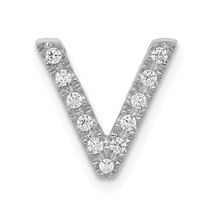 Goldia Charm Necklaces 14K White Gold Real Diamond Letter V Initial Charm Goldia Charm Necklaces 14K White Gold Real Diamond Letter V Initial Charm