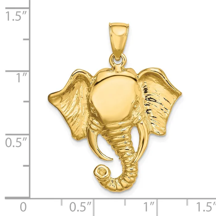 Goldia Charm Necklaces 14k Yellow Gold 2D Elephant Head w Twisted Trunk Charm