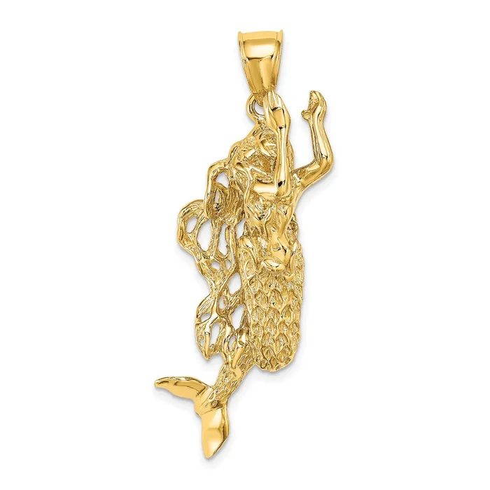 Goldia Charm Necklaces 14k Yellow Gold 3D Textured Large Mermaid Charm Goldia Charm Necklaces 14k Yellow Gold 3D Textured Large Mermaid Charm