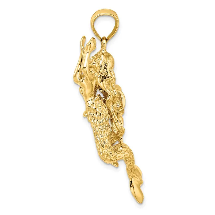Goldia Charm Necklaces 14k Yellow Gold 3D Textured Large Mermaid Charm