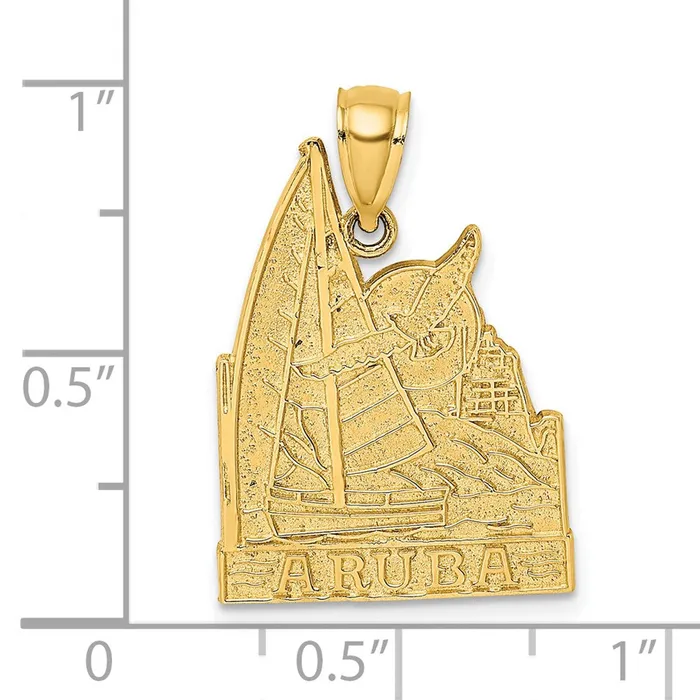 Goldia Charm Necklaces 14k Yellow Gold Aruba W Sailboat and Seagull Scene Charm