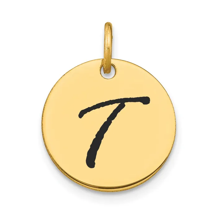 Goldia Charm Necklaces 14k Yellow Gold Polished Black Enamel Letter T Initial Disk Charm Goldia Charm Necklaces 14k Yellow Gold Polished Black Enamel Letter T Initial Disk Charm