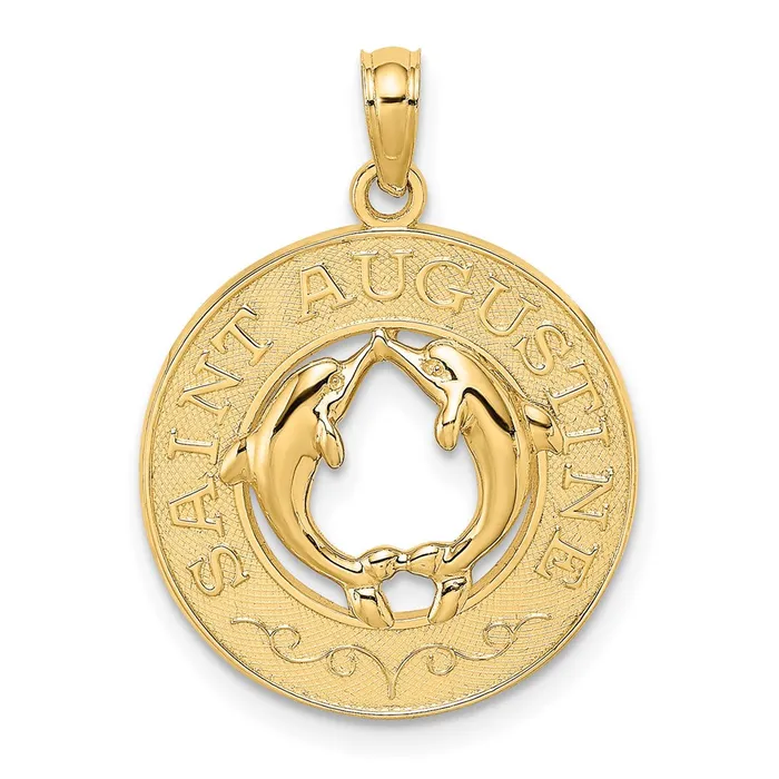 Goldia Charm Necklaces 14k Yellow Gold SAINT AUGUSTINE wDolphins Circle Charm Goldia Charm Necklaces 14k Yellow Gold SAINT AUGUSTINE wDolphins Circle Charm