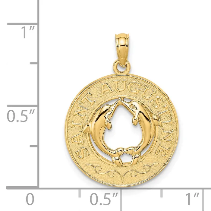 Goldia Charm Necklaces 14k Yellow Gold SAINT AUGUSTINE wDolphins Circle Charm