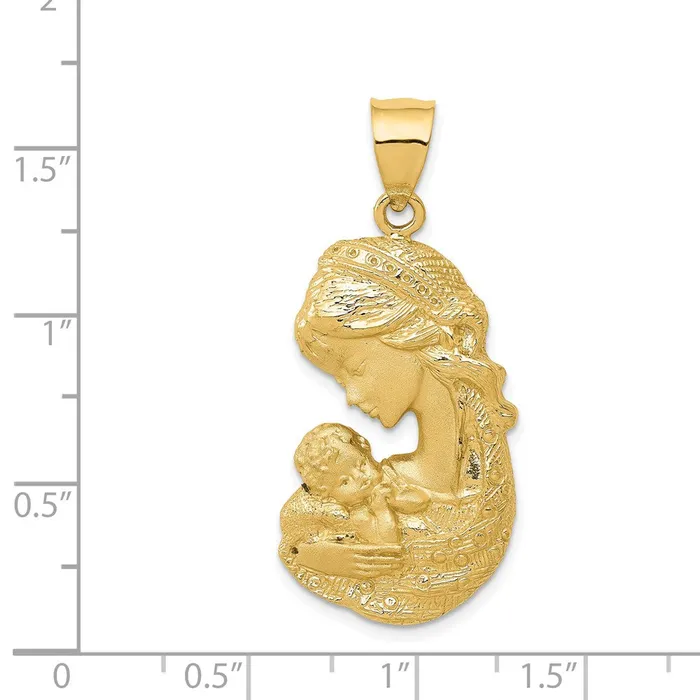 Goldia Charm Necklaces 14k Yellow Gold Solid Satin Polished Mother Holding Child Charm