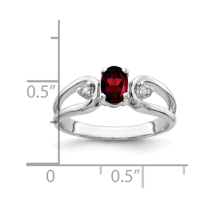 Goldiacom 14k White Gold 6x4mm Oval Garnet Checker AA Real Diamond ring Rings