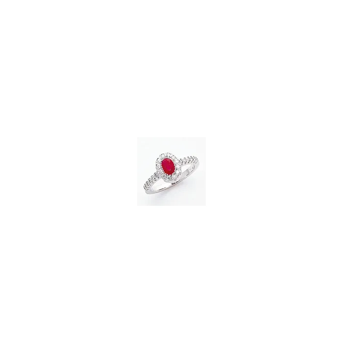 Goldiacom 14k White Gold 6x4mm Oval Ruby A Real Diamond ring Rings