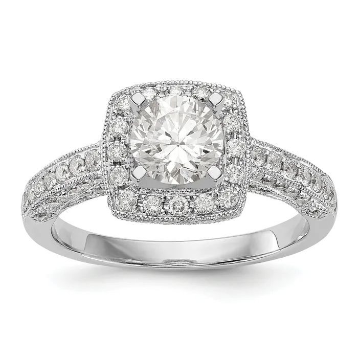 Goldiacom 14K White Gold Peg Set Simulated Diamond Cushion HaloEngagement Ring Rings Goldiacom 14K White Gold Peg Set Simulated Diamond Cushion HaloEngagement Ring Rings