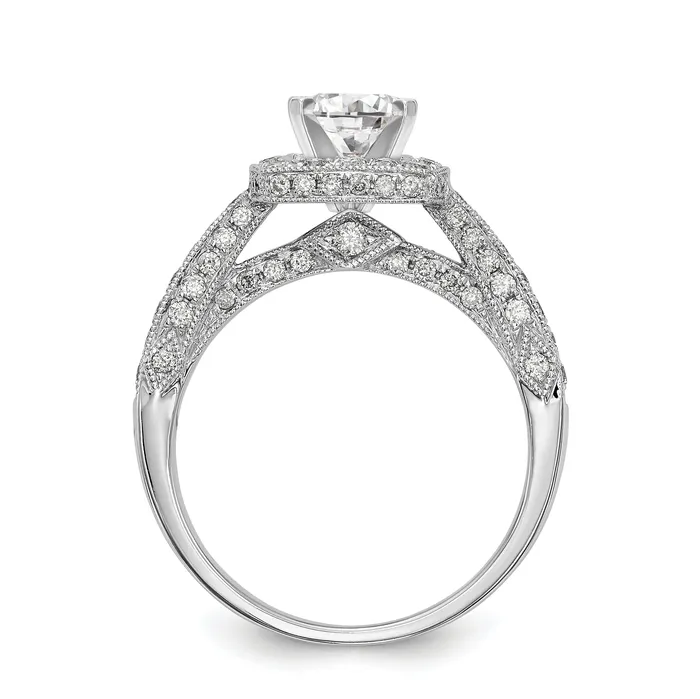 Goldiacom 14K White Gold Peg Set Simulated Diamond Cushion HaloEngagement Ring Rings