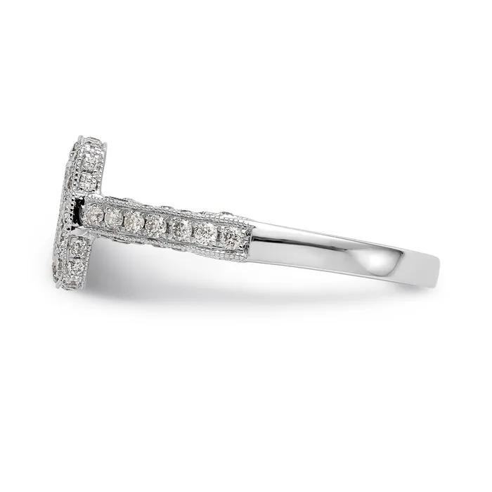 Goldiacom 14K White Gold Peg Set Simulated Diamond Cushion HaloEngagement Ring Rings