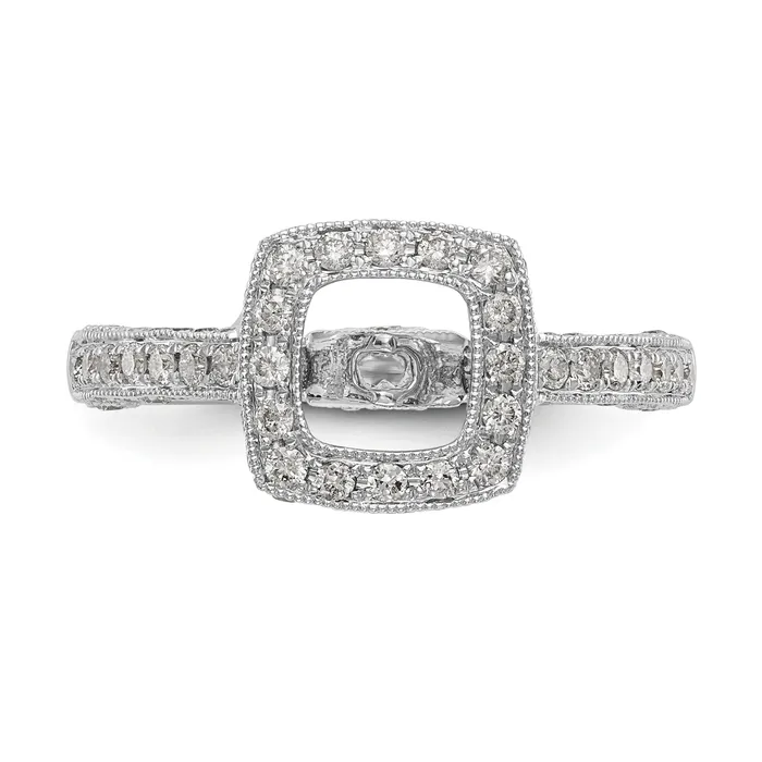 Goldiacom 14K White Gold Peg Set Simulated Diamond Cushion HaloEngagement Ring Rings