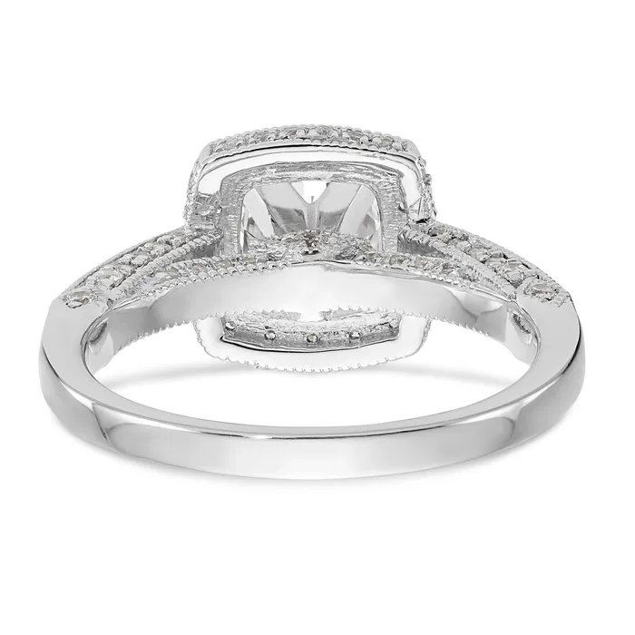 Goldiacom 14K White Gold Peg Set Simulated Diamond Cushion HaloEngagement Ring Rings