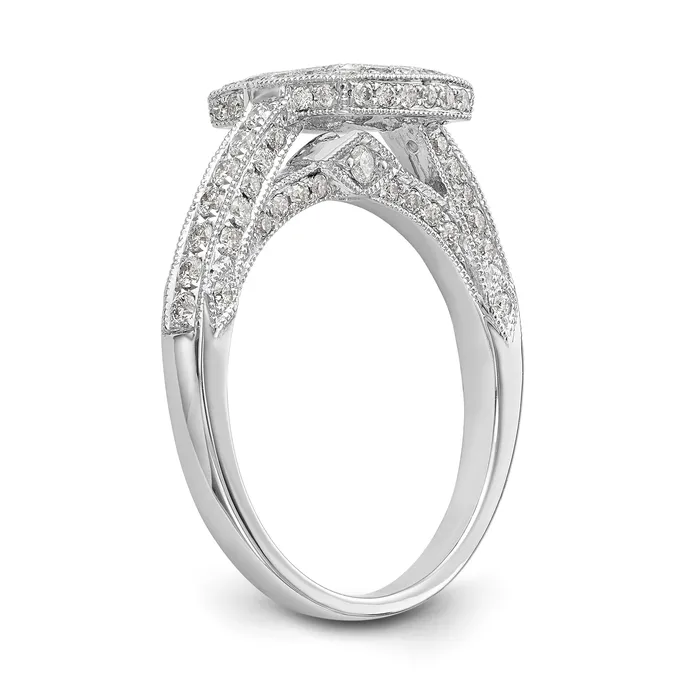 Goldiacom 14K White Gold Peg Set Simulated Diamond Cushion HaloEngagement Ring Rings