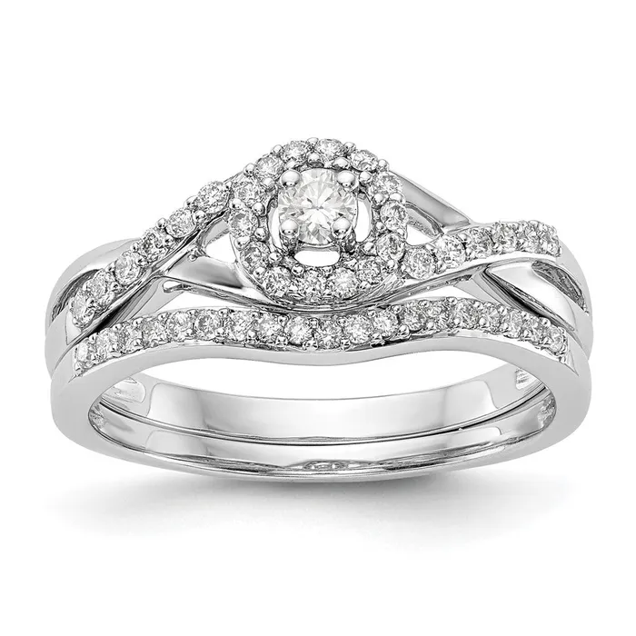 Goldiacom Rings 15 Ct Natural Diamond Halo Infinity Bridal Engagement Ring Set in 14K White Gold