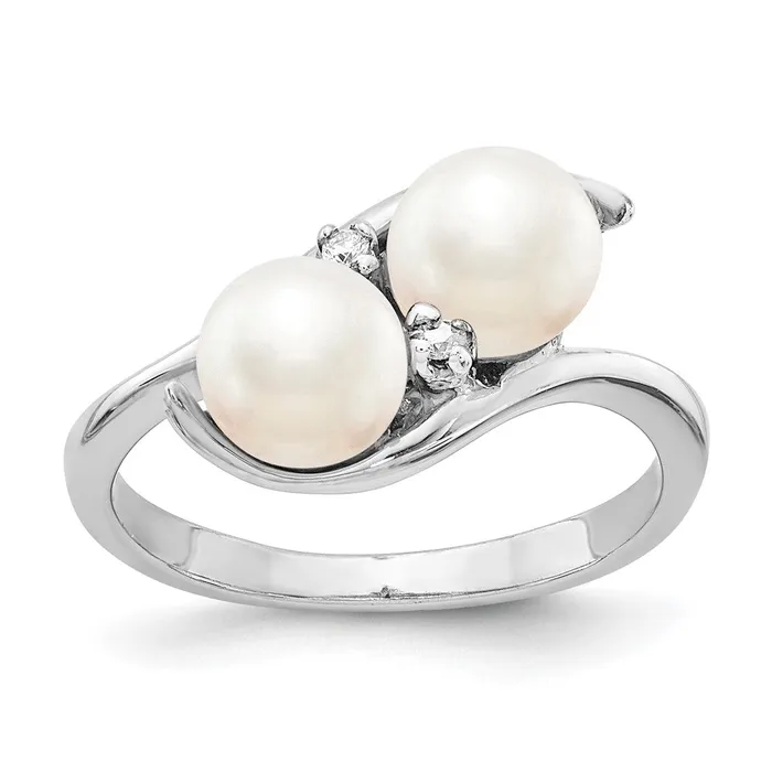 Goldiacom Rings 14k White Gold 6mm Black FW Cultured Pearl A Real Diamond ring Goldiacom Rings 14k White Gold 6mm Black FW Cultured Pearl A Real Diamond ring