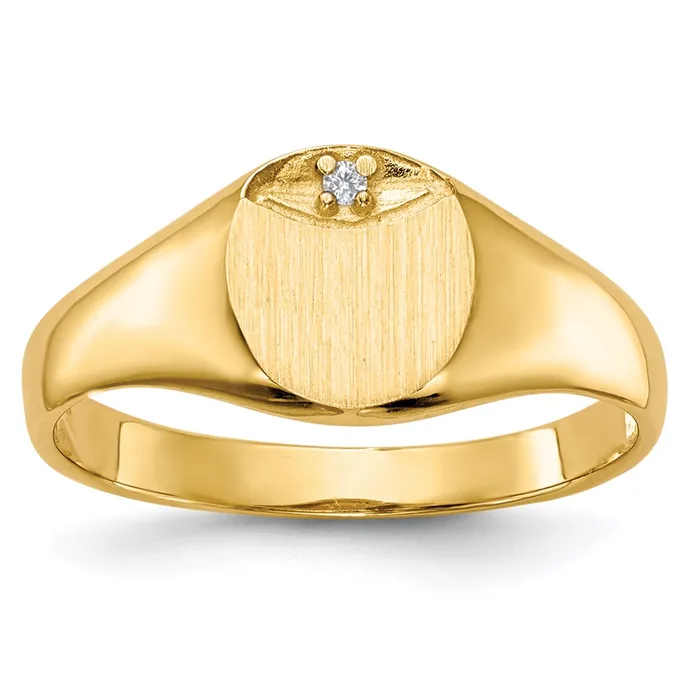 Goldiacom Rings 14K Yellow Gold Circular Top Hollow Back 8x66 Complete Real Diamond Signet Ring