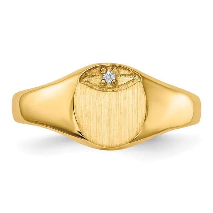 Goldiacom Rings 14K Yellow Gold Circular Top Hollow Back 8x66 Complete Real Diamond Signet Ring