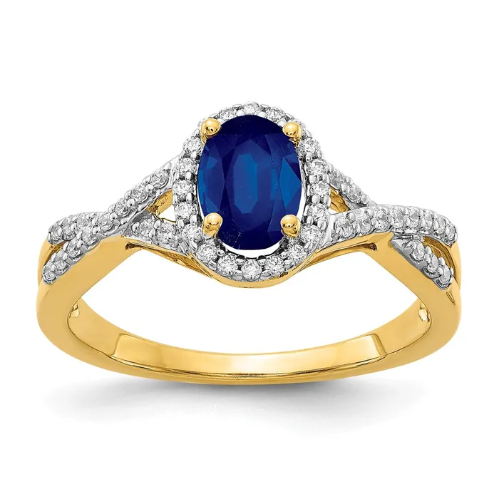Goldiacom Rings 14K Yellow Gold Real Diamond and Sapphire Oval Halo Ring Goldiacom Rings 14K Yellow Gold Real Diamond and Sapphire Oval Halo Ring