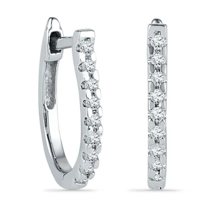 Goldia Earrings 013 CT TW Diamond Hoop Earrings in 10K White Gold