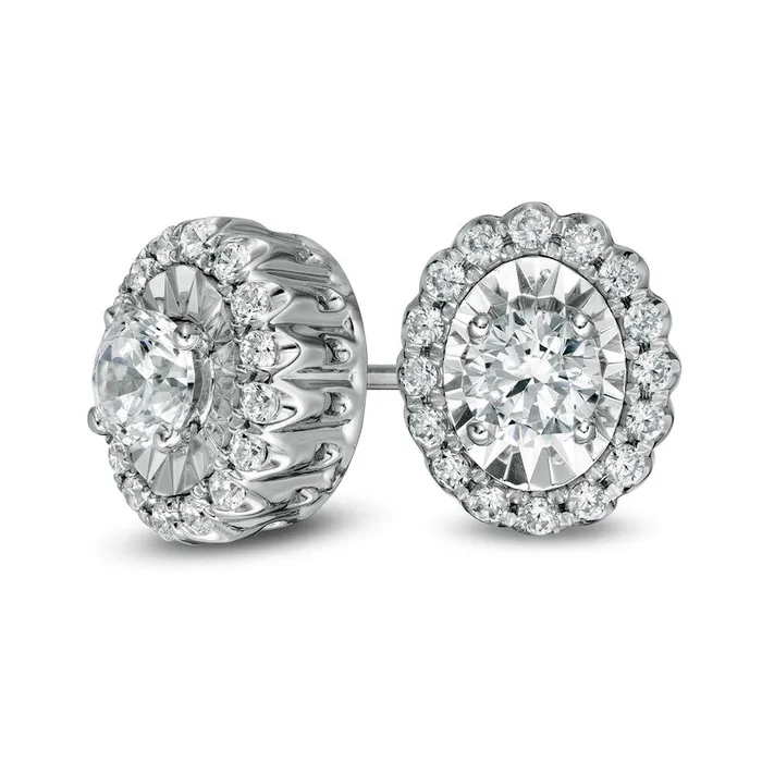 Goldia Earrings 075 CT TW Diamond Oval Scallop Frame Stud Earrings in 10K White Gold Goldia Earrings 075 CT TW Diamond Oval Scallop Frame Stud Earrings in 10K White Gold