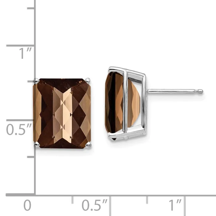 Goldia Earrings 14k White Gold 12x10mm Octagon CheckerCut Smok Yellow Gold Quartz Earrings
