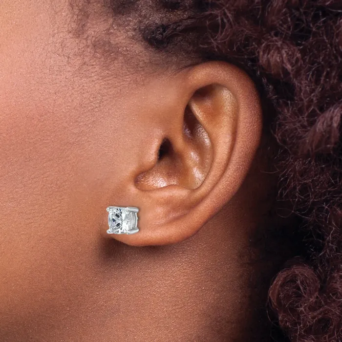 Goldia Earrings 14k White Gold 5 ctw Certified Lab Grown Diamond VSSI G Cushion 4 Prong Heavy Wt Stud Earrings