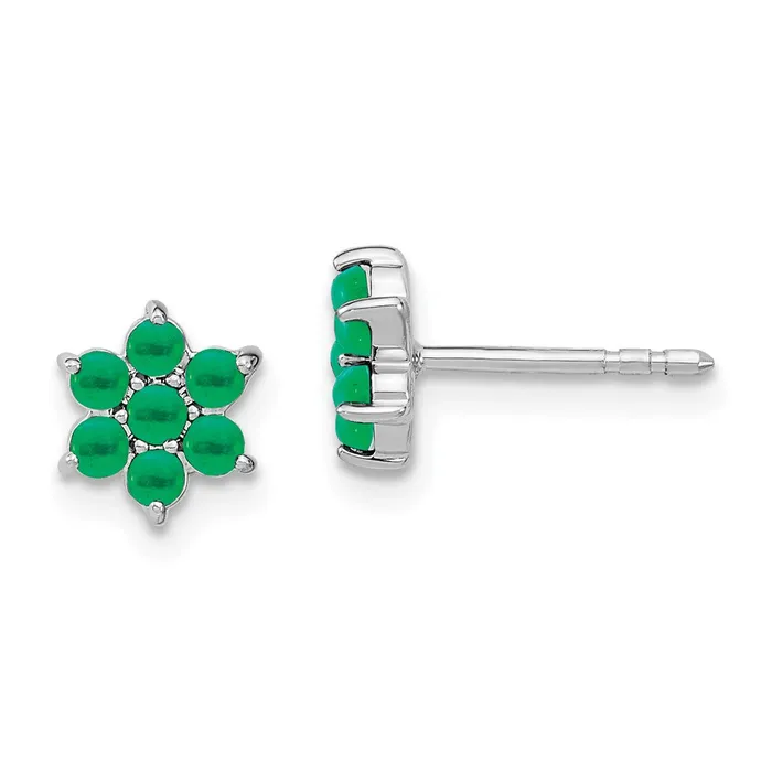Goldia Earrings 14k White Gold Emerald Floral Post Earrings